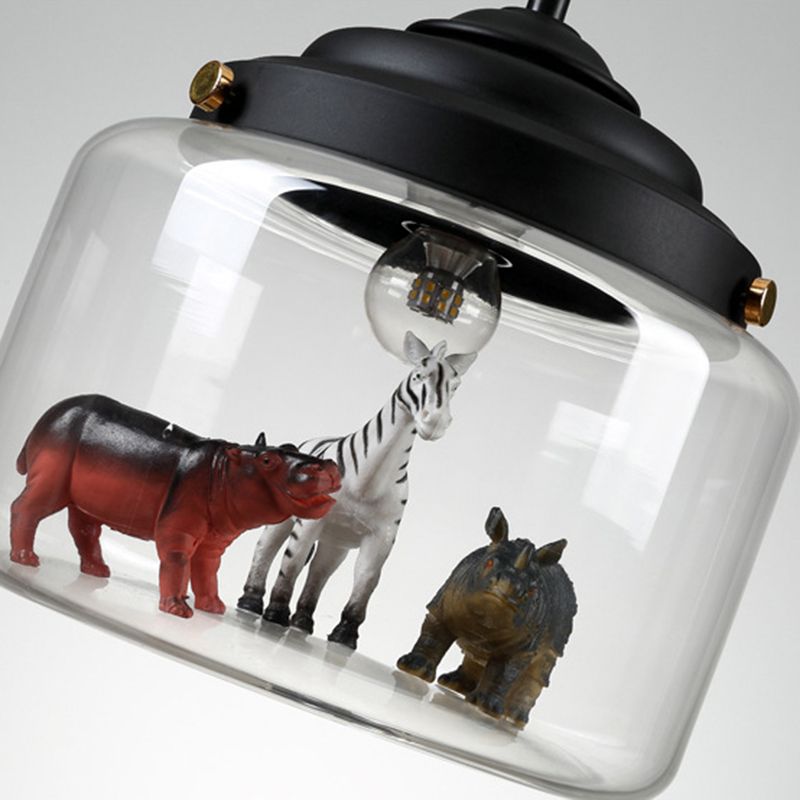 Cylindrical Clear Glass Shape Pendant Lamp Modern Cartoon Animals Hanging Lamp for Kids Bedroom (Animals are shipped randomly)