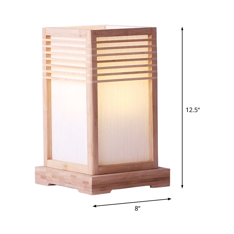 Japanese 1 Bulb Task Lighting Beige Rectangular Small Desk Lamp with Wood Shade