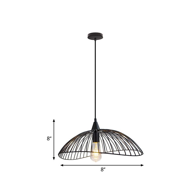 8"/19.5" Dia Caged Ceiling Light Industrial Style Metal 1 Head Kitchen Suspension Light with Waveforms Design in Black