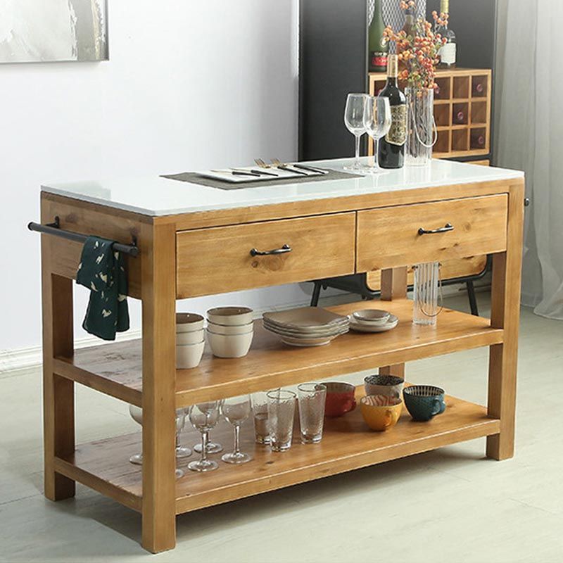 Modern Stationary Kitchen Island Set Wood Rectangular Kitchen Island Set for Home Use