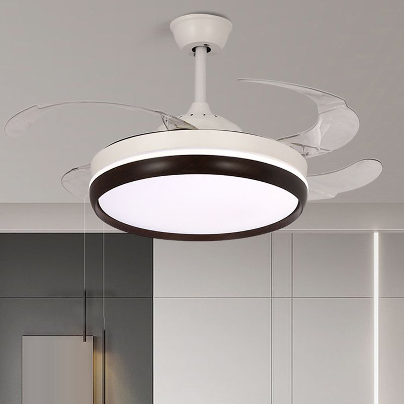 Iron and Acrylic LED Ceiling Fan Fixture Contemporary Drum Fan Lighting in White