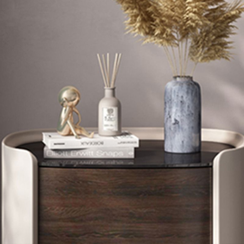 Contemporary Accent Table Nightstand Antique Finish Nightstand with Drawers