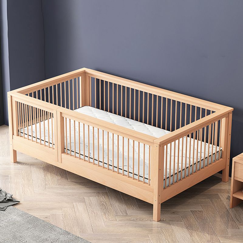 Contemporary Solid Wood Nursery Crib with Guardrail for Bedroom