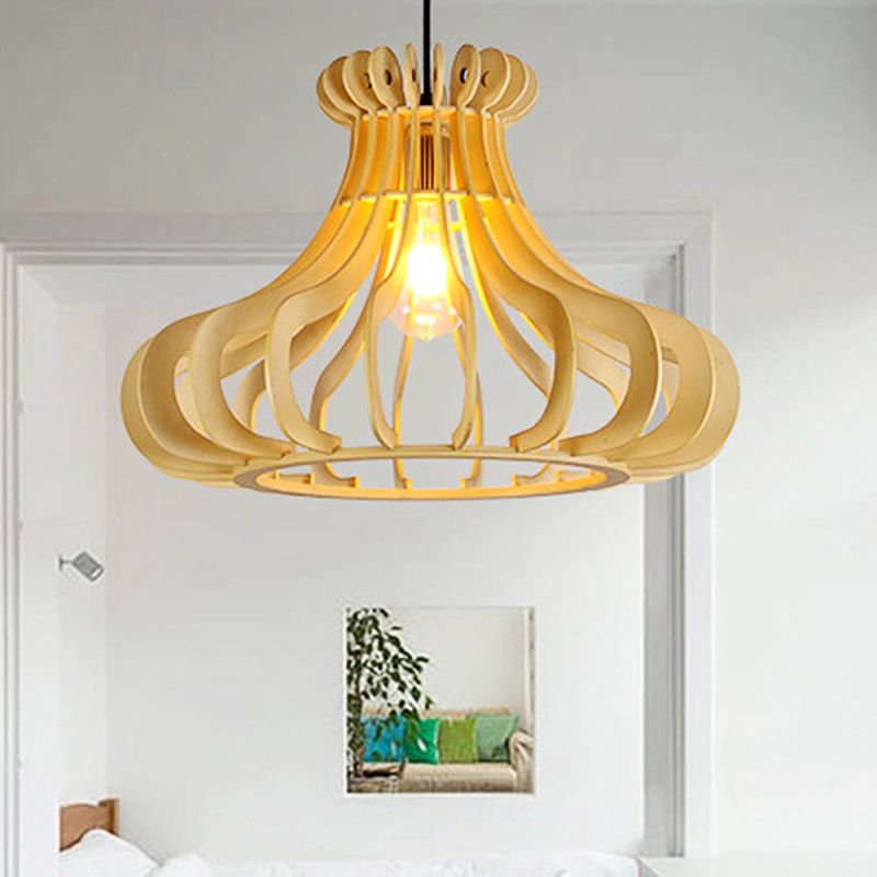 Éclairage pendentif en forme d'oignon contemporain Bois 1 chambre légère de chambre à coucher en beige