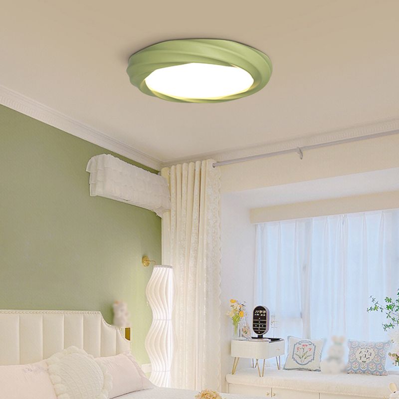 Nordic Style Round Flush Mount Ceiling Light Fixture with Resin for Bedroom