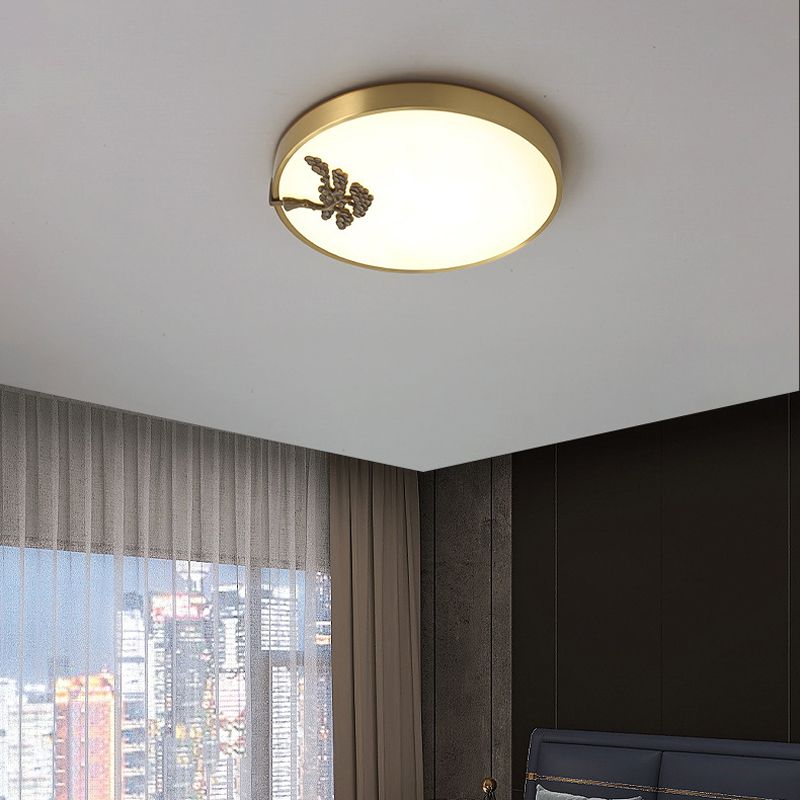 1-Light Drum Flush Mount Modern Metal Flush Light for Bedroom