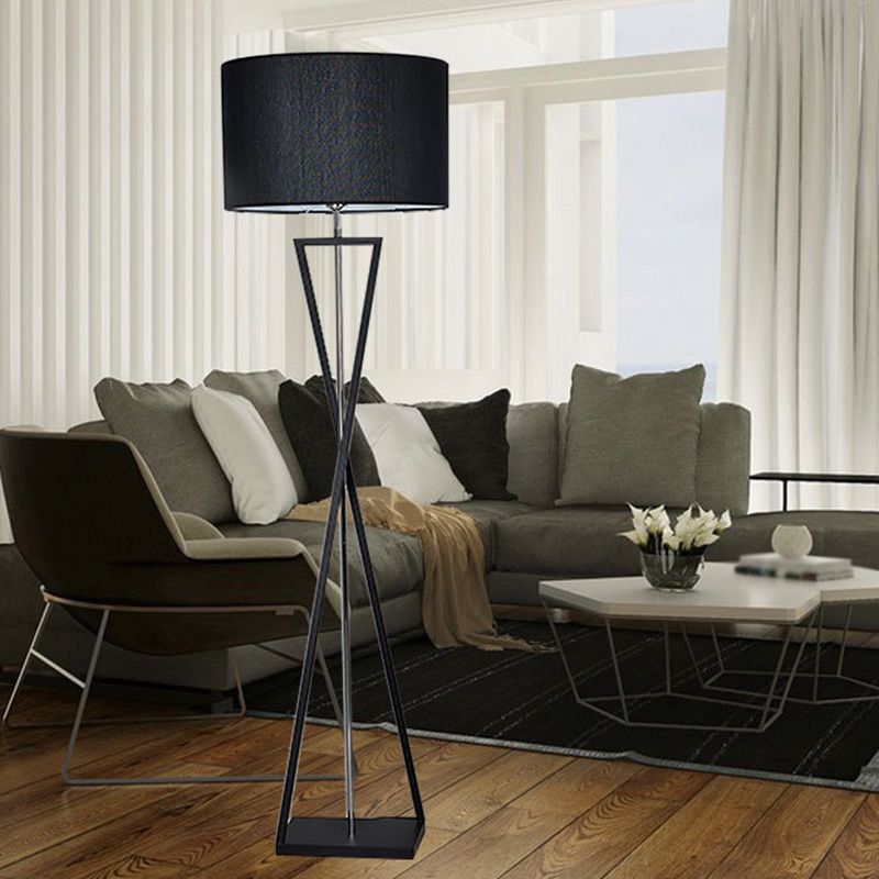 Simplicity Drum Shaped Floor Lighting Fabric Single Living Room Standing Floor Lamp with Hourglass Shaped Base