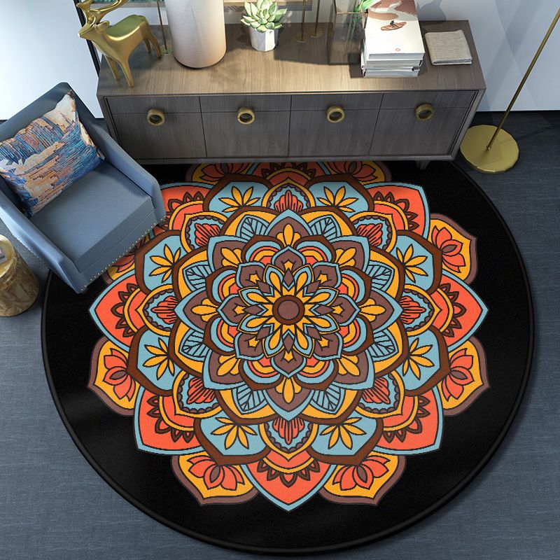 Turkish Mandala Rug Multicolored Synthetics Rug Washable Pet Friendly Anti-Slip Backing Area Rug for Great Room