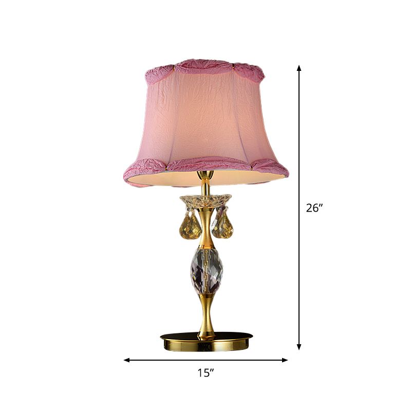 Bell Fabric Night Table Lamp Simple 1 Light Bedroom Nightstand Light in Pink with Crystal Urn Base