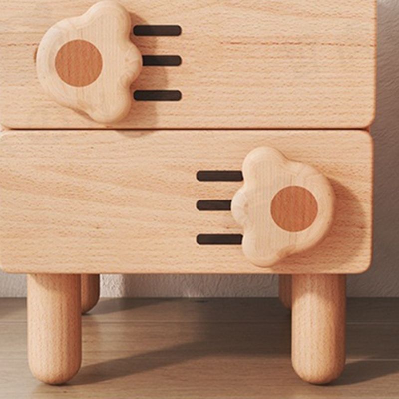 Modern & Contemporary Kids Bedside Table with Drawers Light Wood Solid Wood