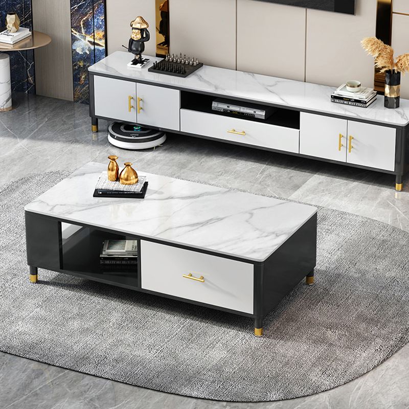 Glam Style Stone TV Stand Enclosed Storage TV Console with Cabinet