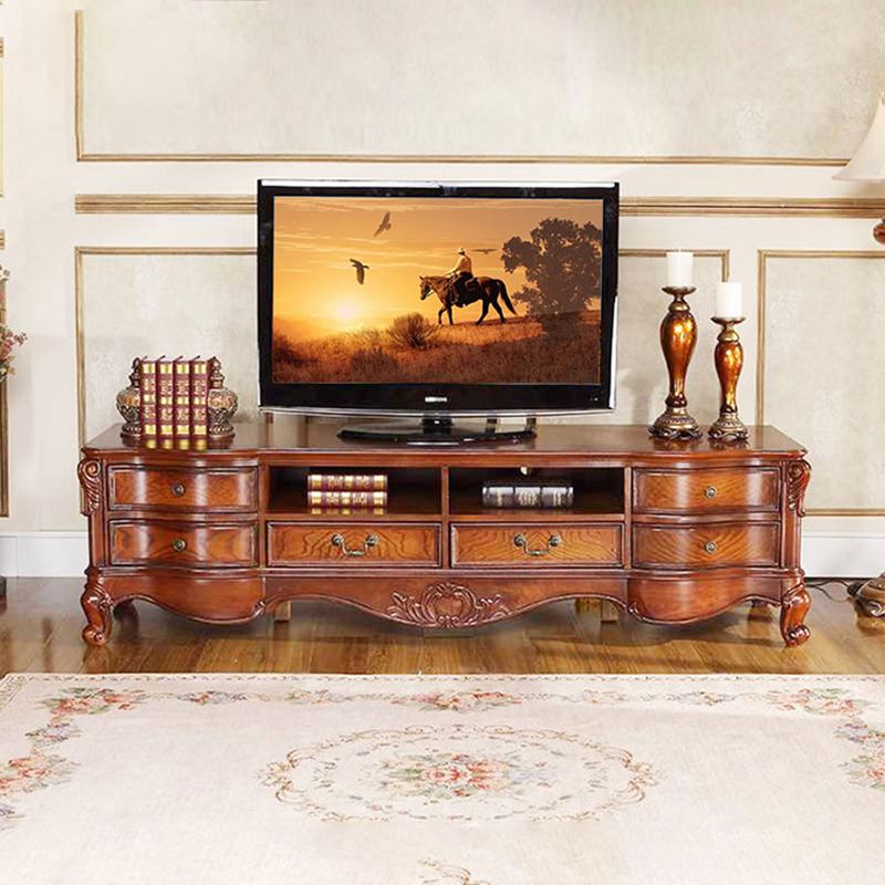 Solid Wood TV Console Traditional Enclosed TV Cabinet with Glide Drawers