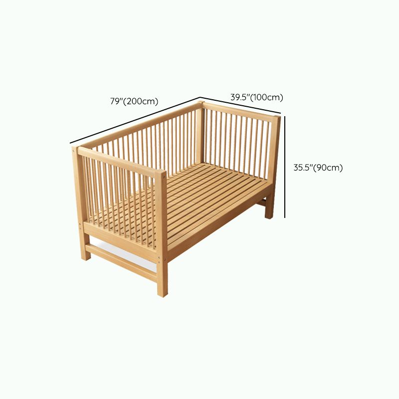 Solid Wood Baby Crib Farmhouse Beech Nursery Bed with Guardrails