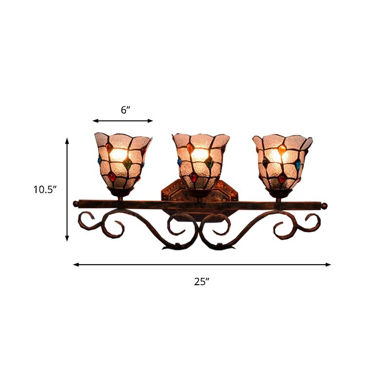 Cafe Lattice Bell Wall Light with Jewelry Glass 3 Heads Tiffany Vintage Clear Wall Lamp in Copper