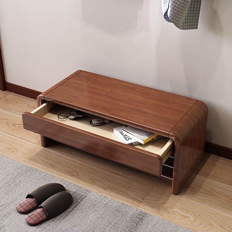 Contemporary Rubber Wood Bench Rectangle Storage Accent Bench with Drawer