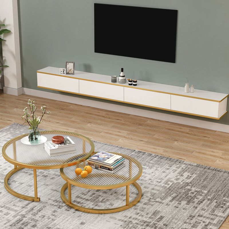 Modern Enclosed Storage TV Stand Faux Wood TV Cabinet with Doors