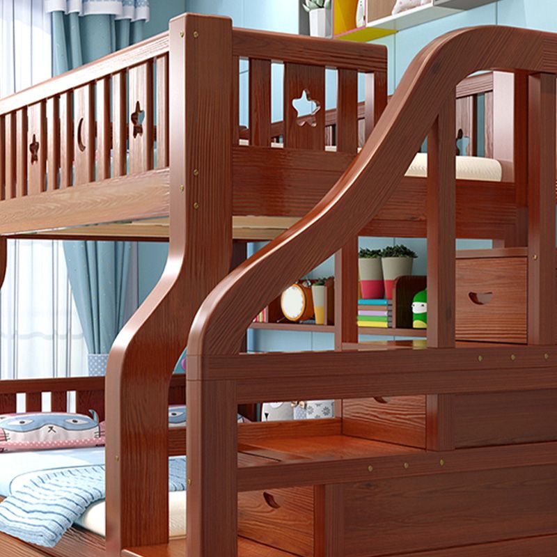 Scandinavian Brown Bunk Bed with Drawers and Shelves in Solid Wood