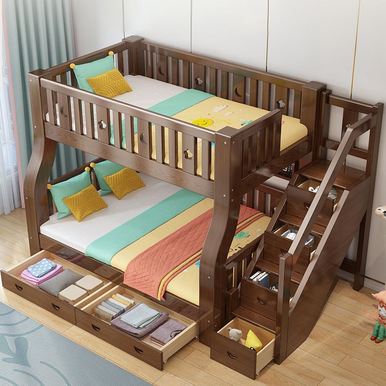 Storage Kids Bed Gender Neutral Solid Wood Bunk Bed with Guardrail