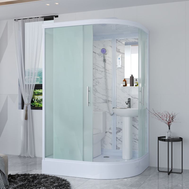 Sliding Shower Enclosure Framed Shower with Tempered Glass in White without Toilet