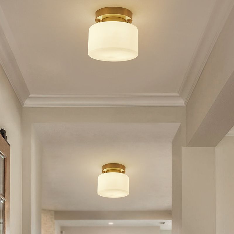 Contemporary Ceiling Lighting Drum Flush Mount Fixture with Glass for Vestibule