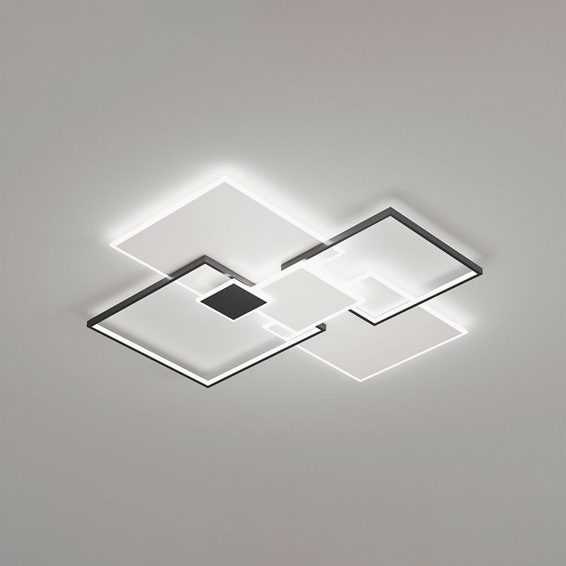 Squares Ceiling Light Fixture Simple Metal LED Bedroom Flush Mount Ceiling Fixture in Black