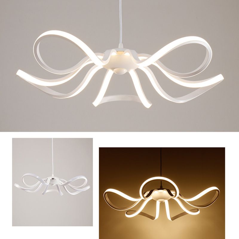 Modern Simplicity Style LED Line Light Acrylic Petal Shape Chandelier Light in White For Living Room