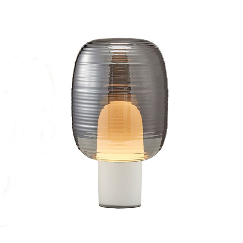 Luz de noche elíptica de humo posmoderno gris/cognac 1 lámpara de mesa de sala de estar de cabeza en negro/blanco