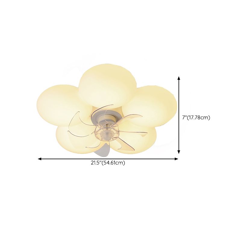 Flower Shape Ceiling Fan Light Kids Style LED Fan Lighting Fixture in Cream White