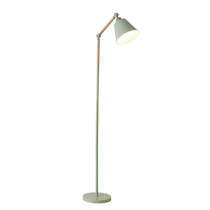 Green Conical Shade Floor Lamp Macaron 1-Bulb Metal Standing Light with Adjustable Arm