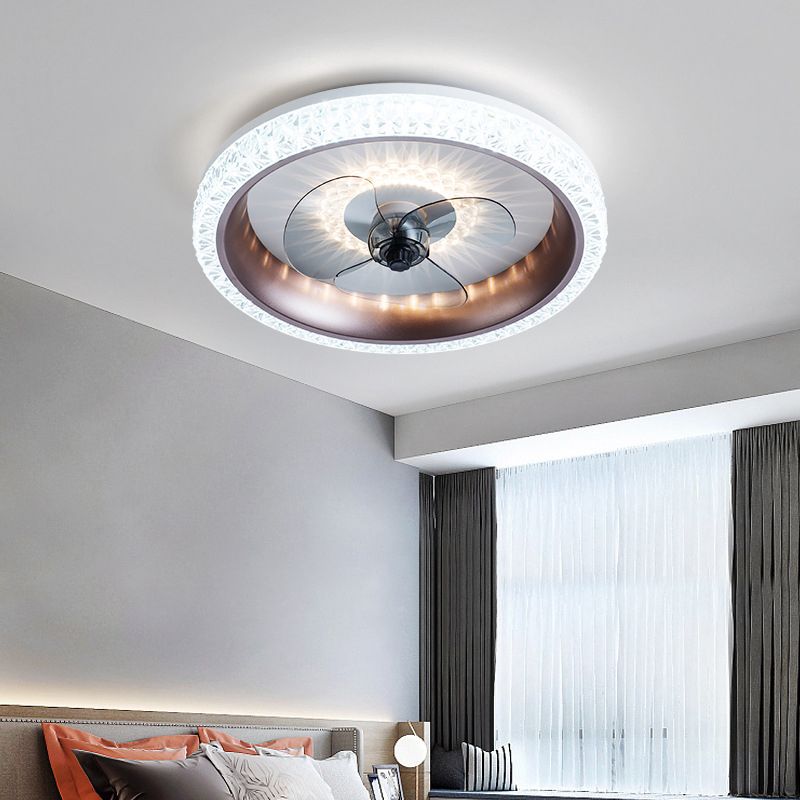 Remote Control Macaron Style Round Fan Lighting Acrylic Bedroom LED Semi Flush Ceiling Light