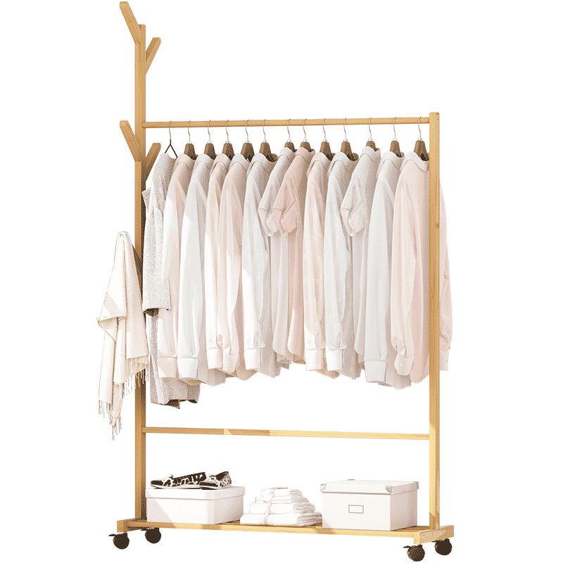 Modern Coat Rack Gorgeous Solid Wood Clothes Hanger with Castors