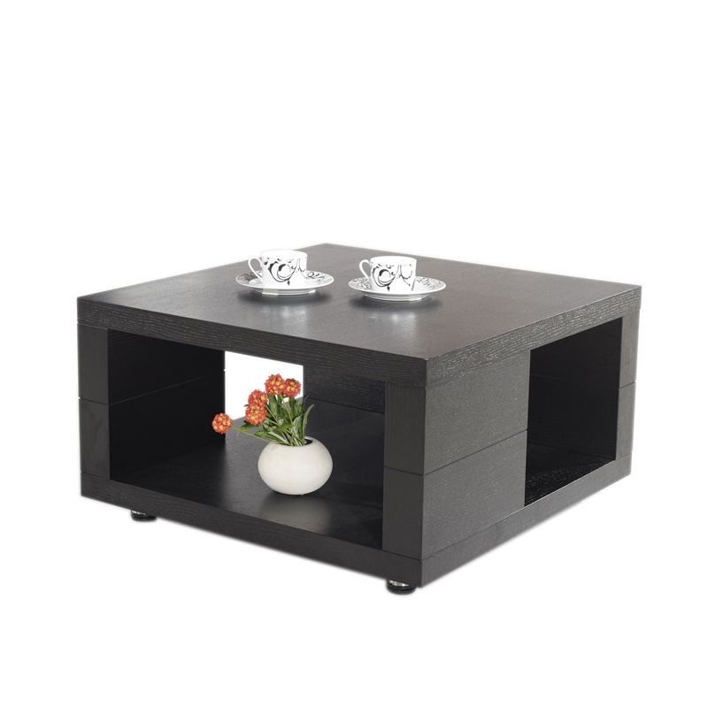 Modern Square 17.72" Tall Wood Side Table with 4 Legs and Double Tier