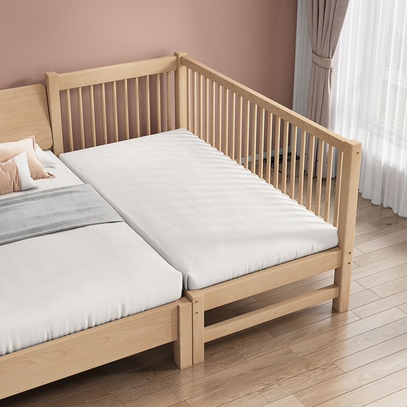 Modern Solid Wood Panel Bed Beech Wood Kids Bed with Guardrail