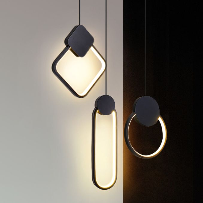 Geometric Aluminium LED Pendant Light in Modern Simplicity Wrought Iron Hanging Light with Silicone Shade