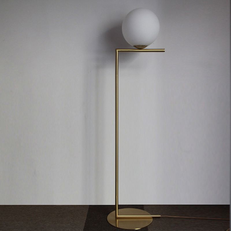 Ball Living Room Floor Lighting Opal Glass 1-Light Contemporary Standing Lamp in Gold