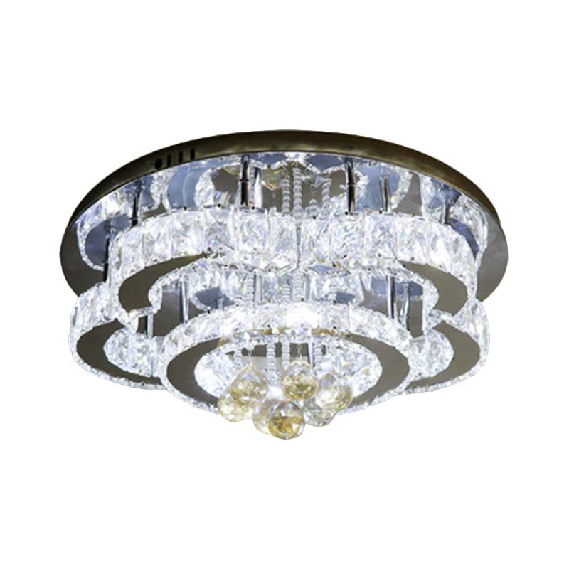 Crystal Chrome Ceiling Flushmount Lamp 2-Tier Square/Circle Modernist LED Flush Mount Lighting