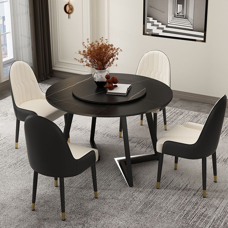 Modern Round Standard Height Dining Table Stone Double Pedestal Dining Table