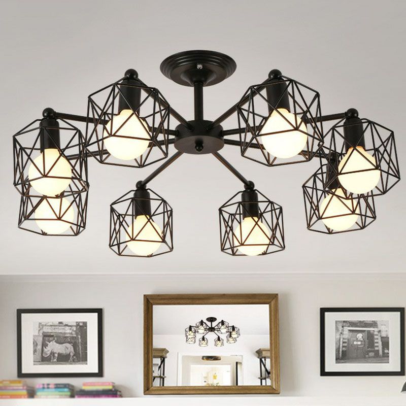 Iron Hexagonal Hexagonal Suspension Light Simplicity Shop Light Light in Black