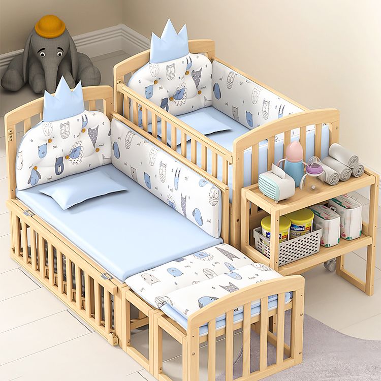 Modern 3-in-1 Convertible Crib in Natural Solid Wood Nursery Bed