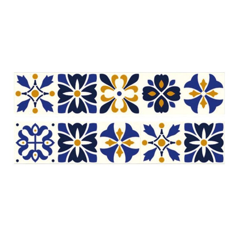 Blue Flower Print Wallpapers Self-Sticking Bohemian Kitchen Wall Art, 3.5' L x 8" W