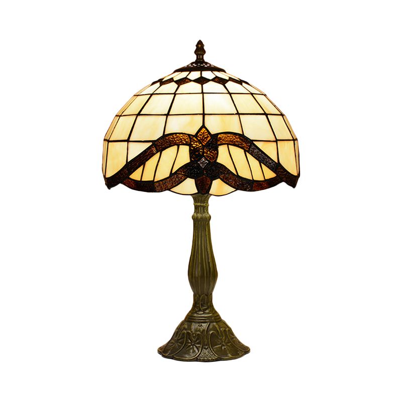 1 Bulb Handmade Grid Night Lamp Tiffany Bronze Stained Glass Table Light for Bedroom