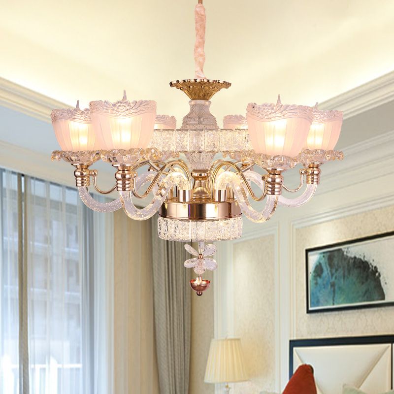 Rose Gold Bowl Chandelier Lighting Contemporary 6 Heads Clear Crystal Ceiling Light