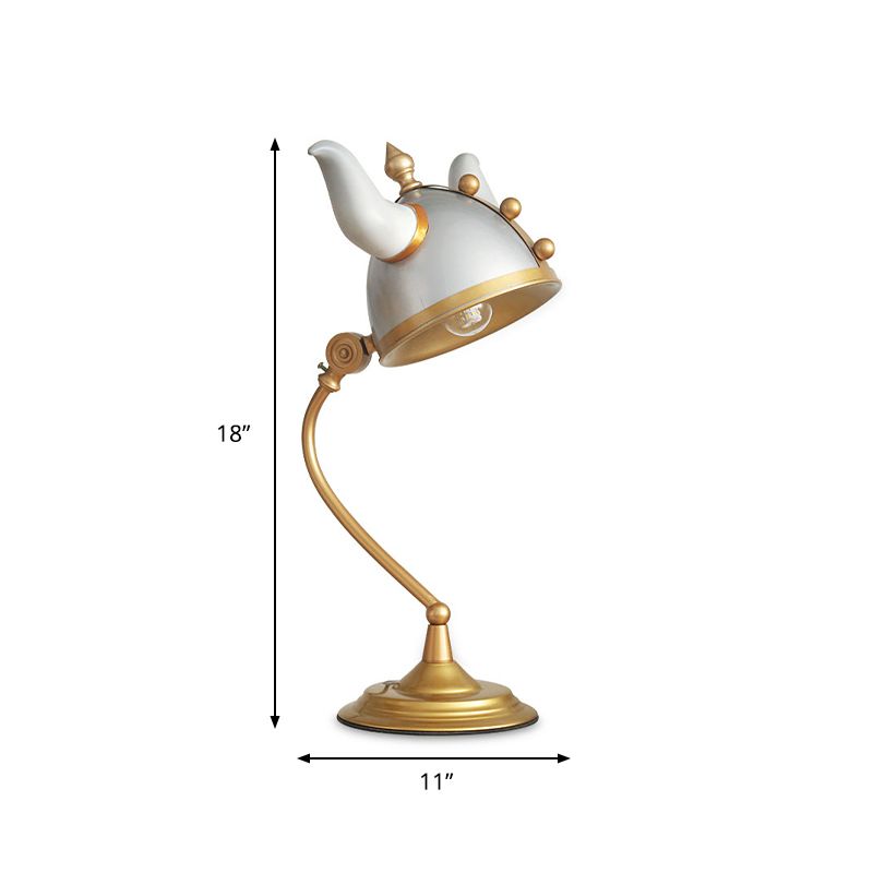 Modern Single Bulb Study Lamp with Medal Shade Gray Ox Horn Helm Shape Plug In Task Light