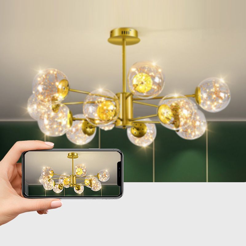 Modern Metal Chandelier Globe Gold Chandelier Pendant with Glass Shade for Living Room