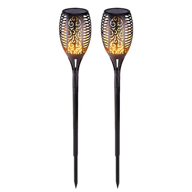 Hollowed-Out Metal Stake Lamp Decorative Black LED Solar Lawn Lighting with Flame Effect