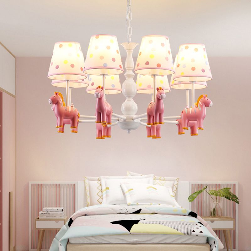 Zebra Bedroom Chandelier Pendant Light Resin Childrens Hanging Light with Patterned Fabric Shade