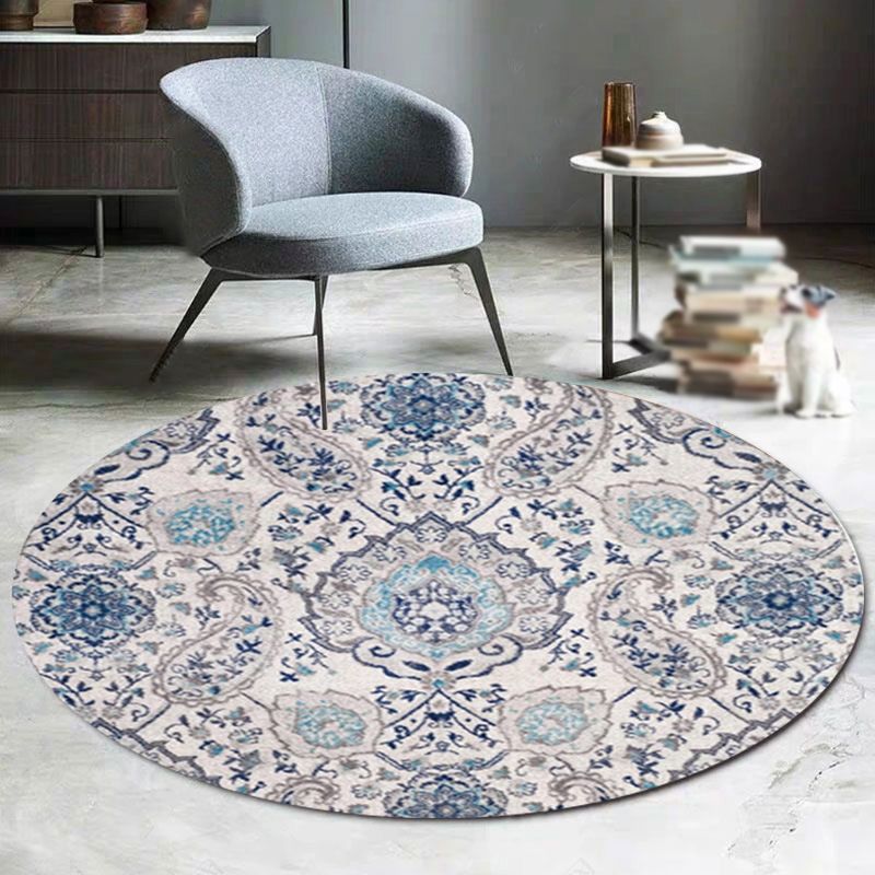 Tapis rond antique rétro à imprimé floral tapis intérieur Polyester tapis de support sans glissement pour salon