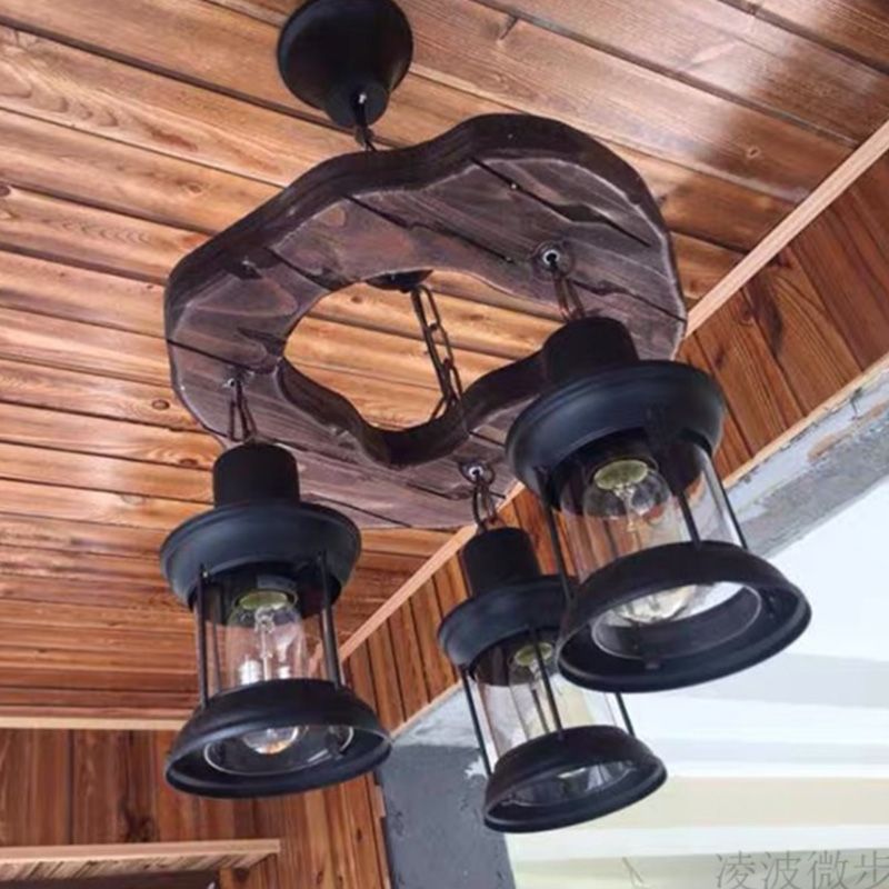 Wood Black Chandelier Pendant Light Shaded Vintage Style Pendant Lighting Fixture