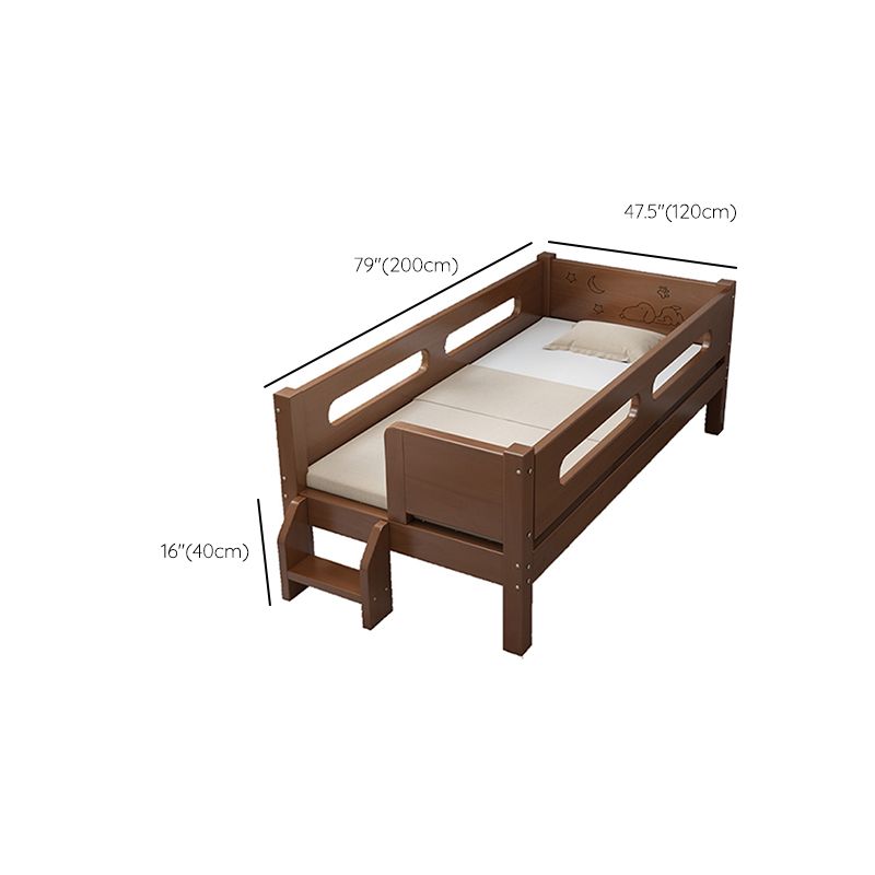 Glam Style Solid Wood Nursery Bed in Brown with Mattress and Guardrail