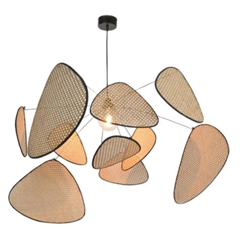 Beige Mesh Triangle Suspension Lamp Modern Creative 1 Head Bamboo Hanging Light Fixture